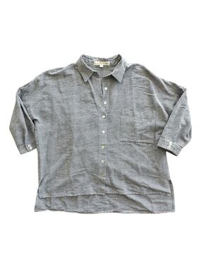 JOA Los Angeles Linen Cotton Striped Button Down Top Casual Beach Resort